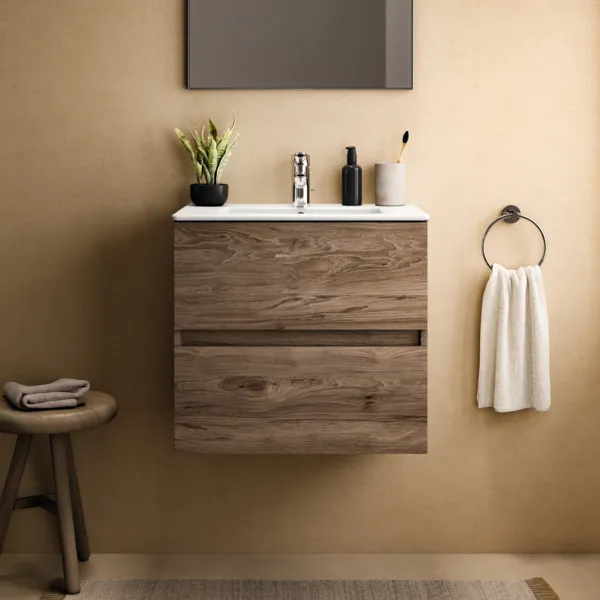 Ideal Standard Waschtischunterschrank „Eurovit+“ 60 × 55 × 44 cm Nussbaum geflammt Ideal Standard Waschtischunterschrank „Eurovit+“ 60 × 55 × 44 cm Nussbaum geflammt