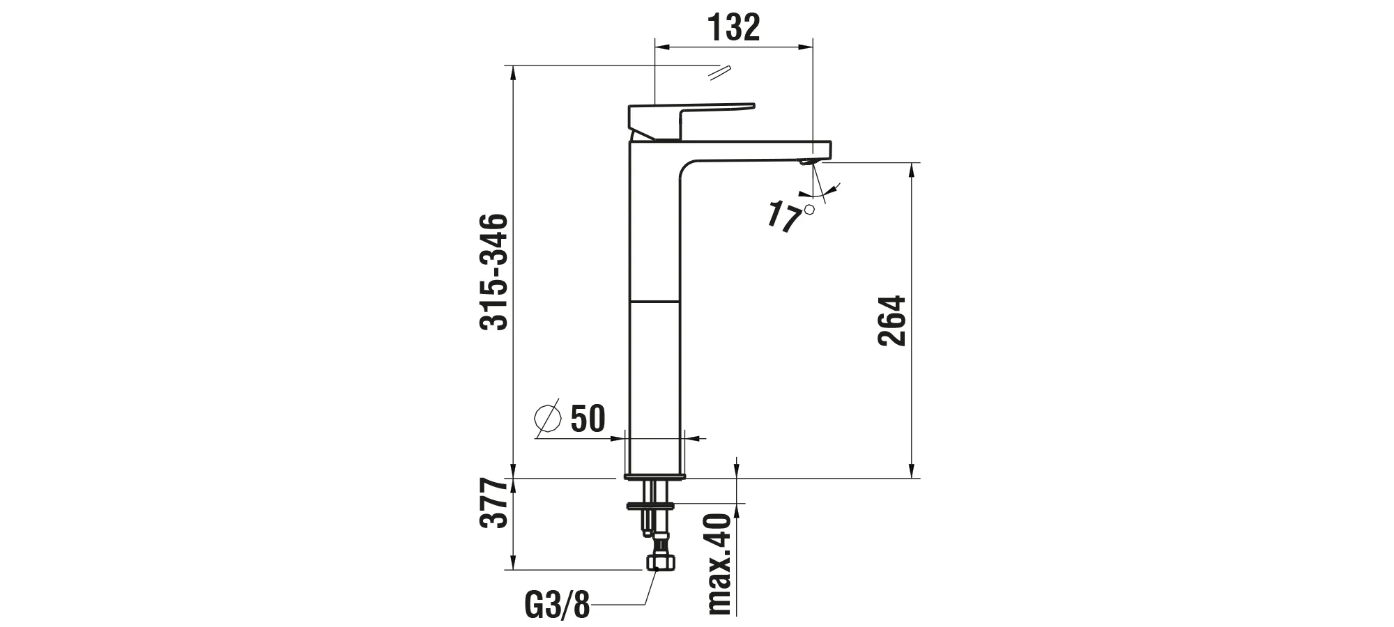 Laufen Einhebel-Waschtischmischer NEJA, hoch, Festauslauf, 132mm, 315mm, chrom Laufen Einhebel-Waschtischmischer NEJA, hoch, Festauslauf, 132mm, 315mm, chrom
