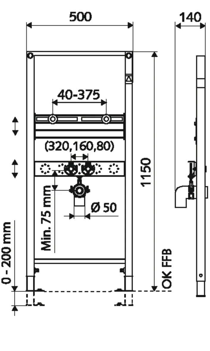 Waschtisch-Modul MONTUS, für Ständerwand- oder Vorwandmontage. Für wandhängende Waschtische, B 50 cm x H 115 cm, Rahmen pulverbeschichtet Waschtisch-Modul MONTUS, für Ständerwand- oder Vorwandmontage. Für wandhängende Waschtische, B 50 cm x H 115 cm, Rahmen pulverbeschichtet