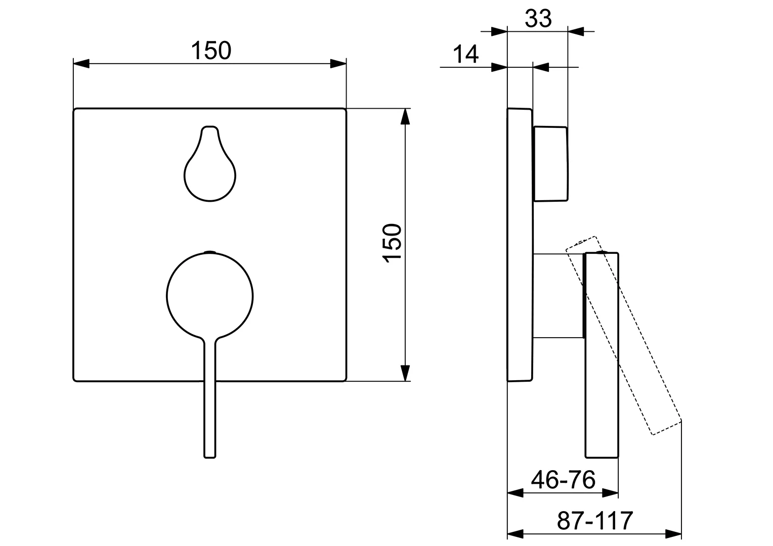 HansaLOFT Wannen- und Brausearmatur, Einhebelmischer Fertigmontageset für Wanne/Brause, Rosette eckig Chrom