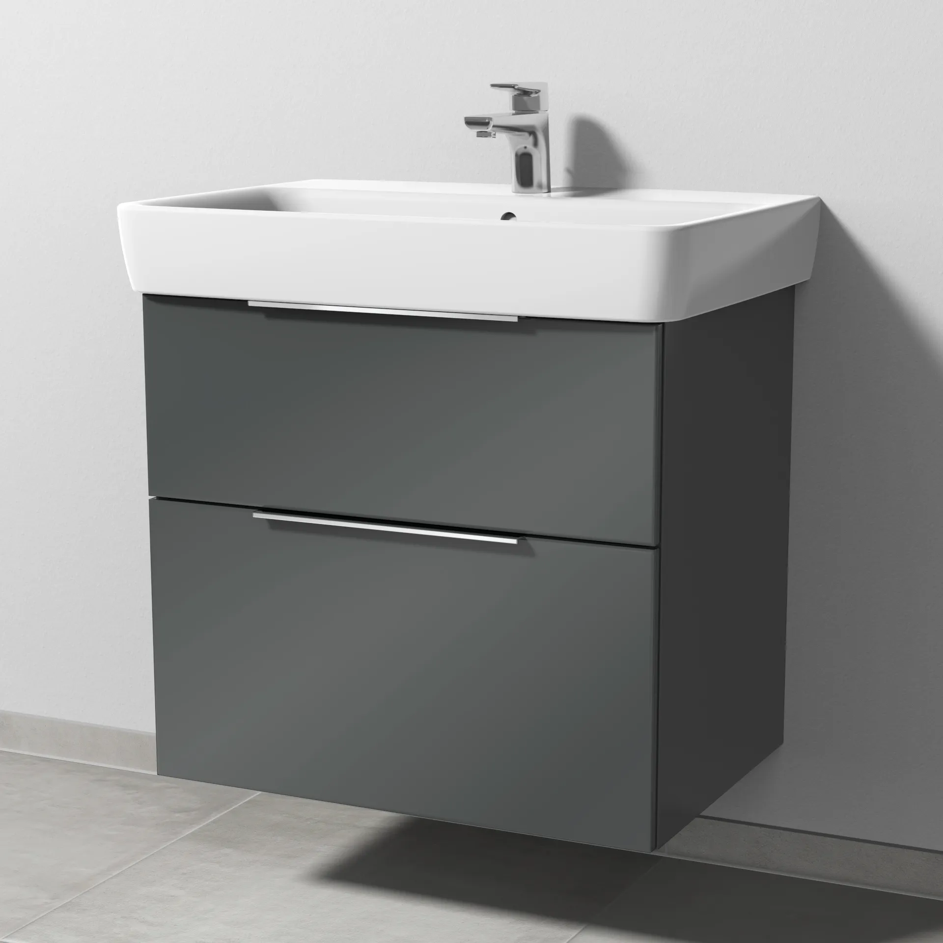 Sanipa Waschtischunterschrank „3way“ passend zu Keramik-Waschtische Renova Plan von Geberit 635 × 588 × 407 mm in Anthrazit (glanz), Becken mittig Sanipa Waschtischunterschrank „3way“ passend zu Keramik-Waschtische Renova Plan von Geberit 635 × 588 × 407 mm in Anthrazit (glanz), Becken mittig