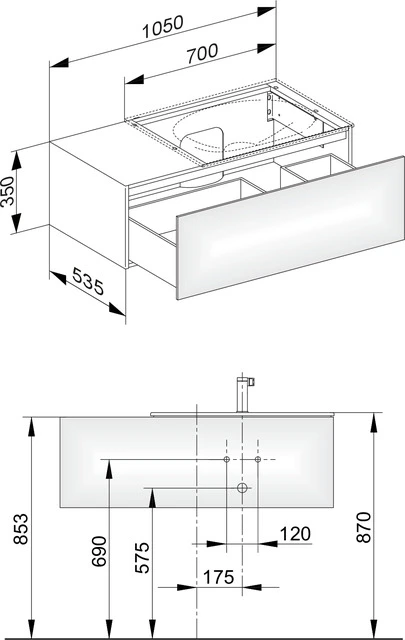 Edition 11 Waschtischunterbau mit Auszug u. Beleuchtung 1050 x 350 x 535 mm weiß/weiß WTU Edition 11 31154,1 Auszug, Bel., weiß/weiß