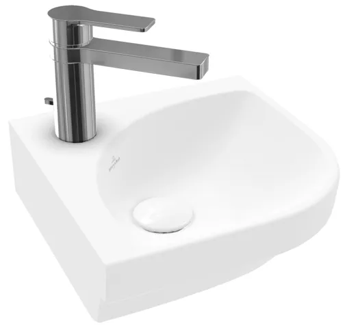 Villeroy & Boch Eck-Handwaschbecken „Subway 3.0“ 320 × 320 × 145 mm, mit Hahnlochbohrung, Hahnlochposition mittig in Stone White