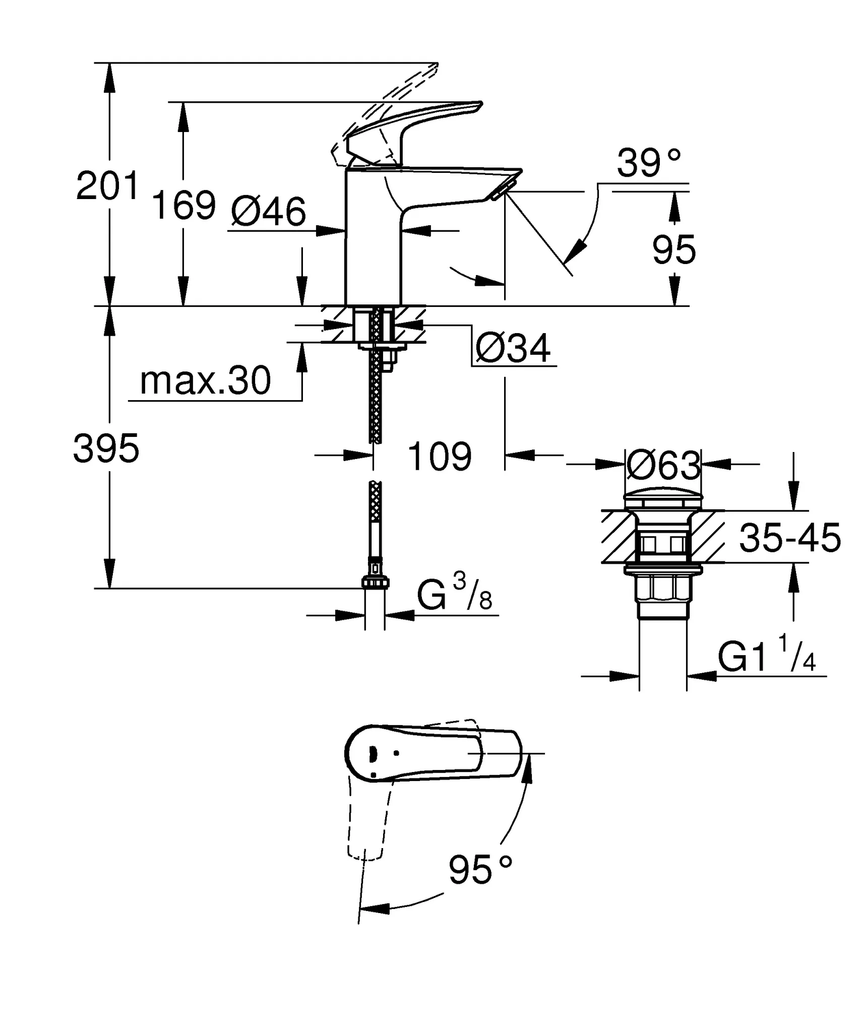 Einhand-Waschtischbatterie Eurosmart 23924_3, S-Size, Energie-Spar-Funktion Mittelstellung kalt, Einlochmontage, Temperaturbegrenzer, glatter Körper mit Push-open Ablaufgarnitur, chrom Einhand-Waschtischbatterie Eurosmart 23924_3, S-Size, Energie-Spar-Funktion Mittelstellung kalt, Einlochmontage, Temperaturbegrenzer, glatter Körper mit Push-open Ablaufgarnitur, chrom
