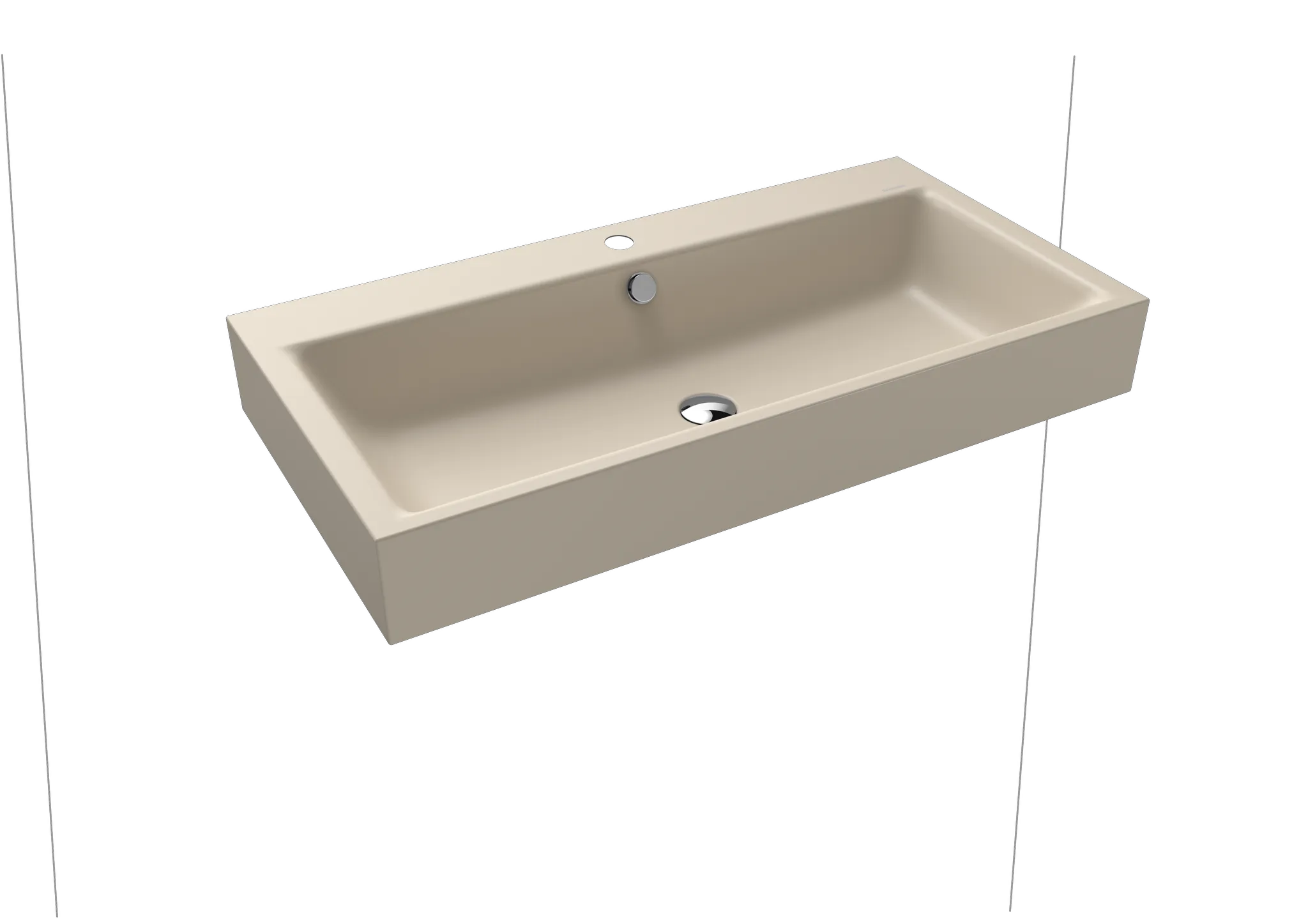 Wandwaschtisch „Puro“ 90 × 46 cm, mit Überlauf, mit Hahnlochbohrung in warm beige 20 mit Perl-Effekt Wandwaschtisch „Puro“ 90 × 46 cm, mit Überlauf, mit Hahnlochbohrung in warm beige 20 mit Perl-Effekt