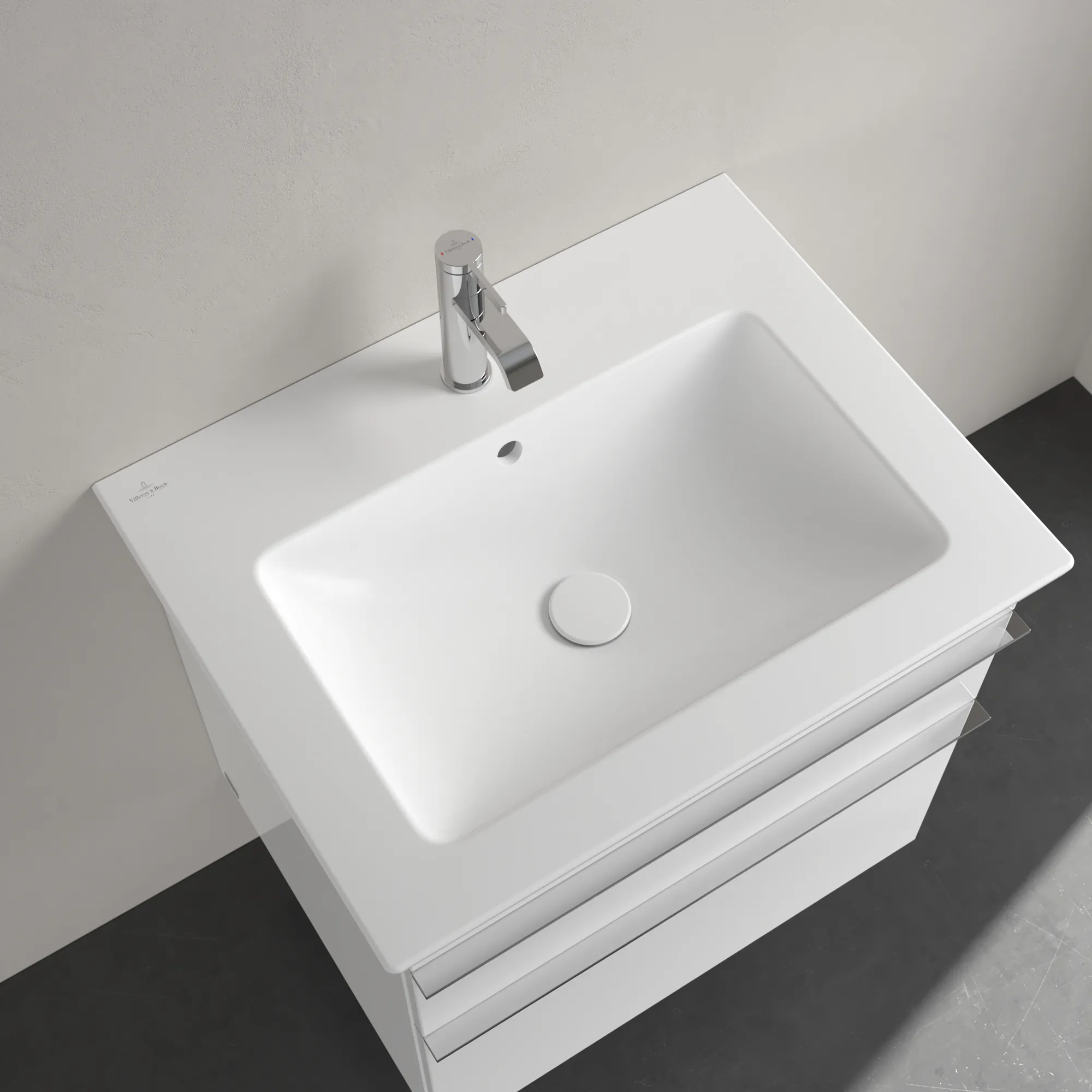 Villeroy & Boch Wandwaschtisch „Venticello“ 655 × 500 × 170 mm, für Becken mittig, mit Hahnlochbohrung, Hahnlochposition mittig in Stone White