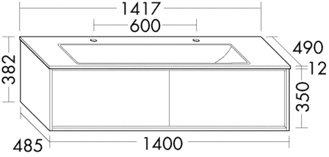 Keramik-Waschtisch Sys K2 inkl. Waschtischunterschrank - Uomo, 490x1417x382 mm, 2 Armaturbohrungen, Muldentiefe 120 mm, Beckenmaß 1070x306 mm Keramik-Waschtisch Sys K2 inkl. Waschtischunterschrank - Uomo, 490x1417x382 mm, 2 Armaturbohrungen, Muldentiefe 120 mm, Beckenmaß 1070x306 mm