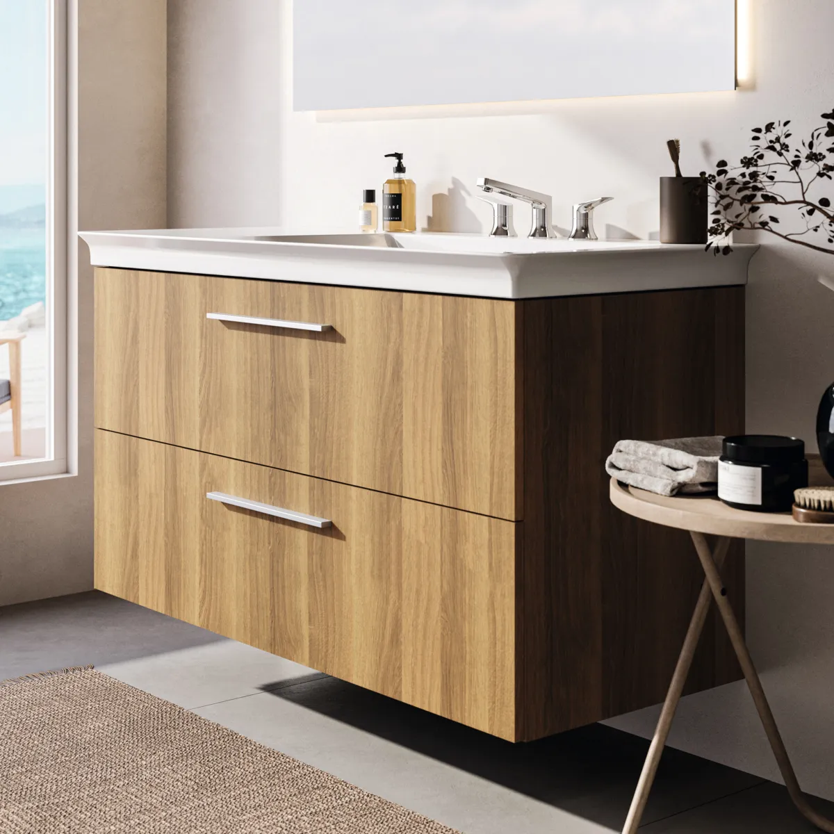Möbelwaschtischunterschrank i.life B 2 Auszüge Siphonausschnitt auf der rechten Seite 1200x505x630mm Weiß matt
