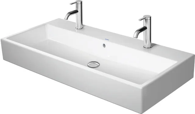 Duravit Waschtisch Vero Air 1000 mm, weiß Hochglanz, 2 Waschplätze, 1 Becken, Hahnlochbank, Überlauf