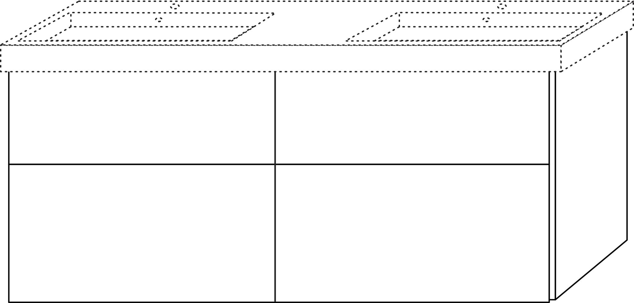 Sanipa Waschtischunterschrank „3way“ 1450 × 588 × 477 mm in Weiß (glanz), mit Hahnlochbohrung, Becken links und rechts