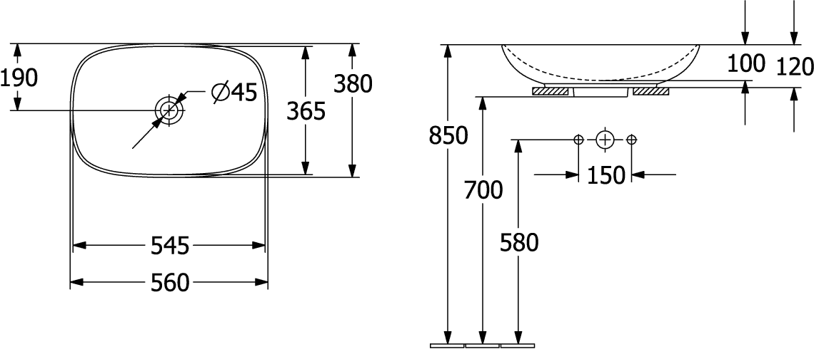 Villeroy & Boch Aufsatzwaschtisch aus TitanCeram „Loop & Friends“ 560 × 380 × 150 mm, ohne Hahnlochbohrung in Stone White Villeroy & Boch Aufsatzwaschtisch aus TitanCeram „Loop & Friends“ 560 × 380 × 150 mm, ohne Hahnlochbohrung in Stone White