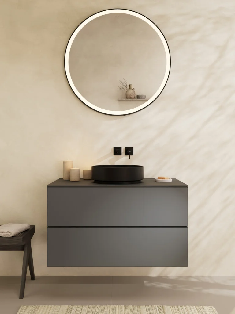 Hansgrohe Xarita Lite S Spiegel mit runder LED-Beleuchtung IR Sensor MSW, Mattschwarz, Maße: 900x900x30 mm