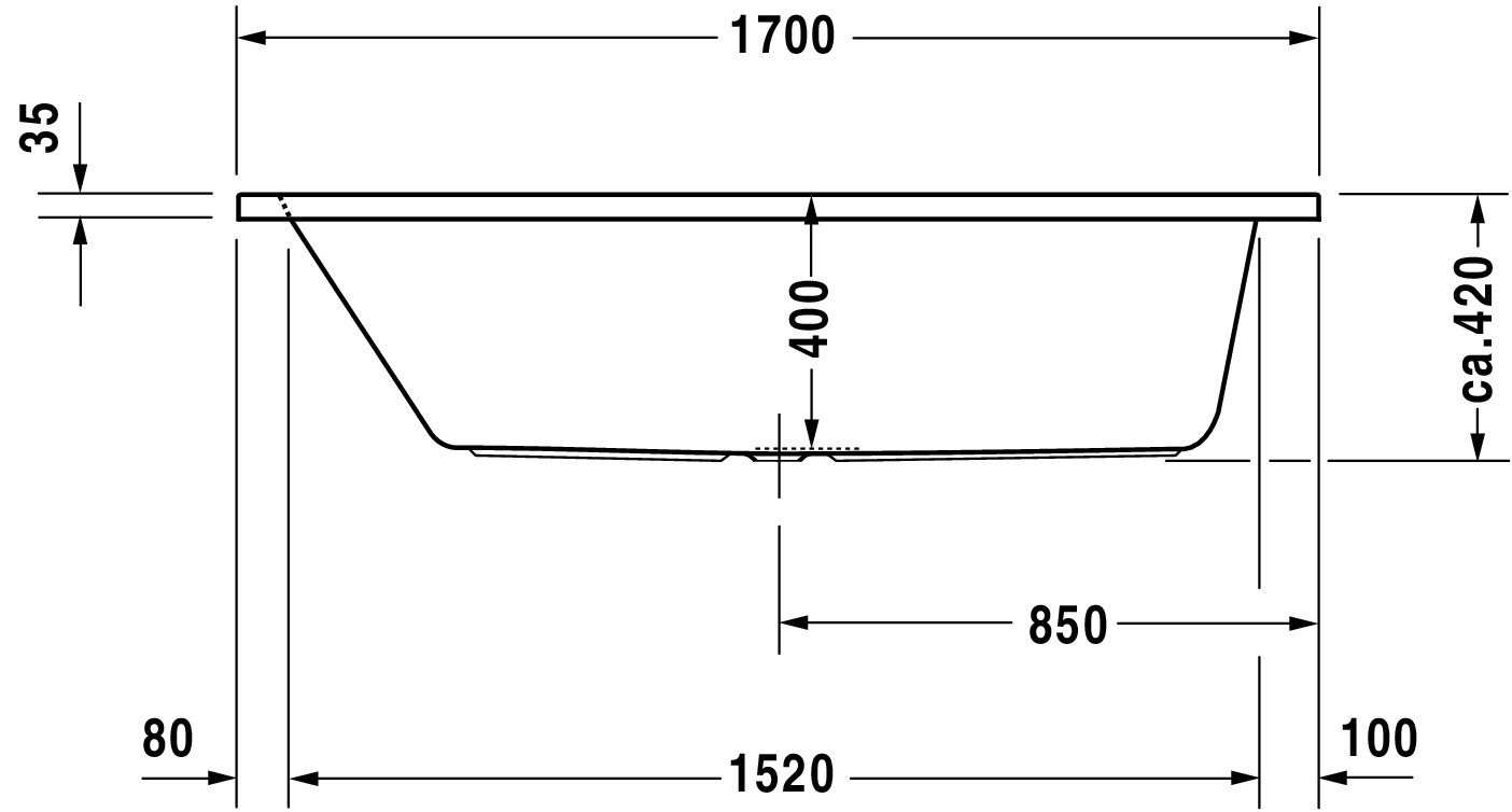 Duravit Whirlwanne „D-Code“ rechteck 170 × 70 cm, Mittelablauf 