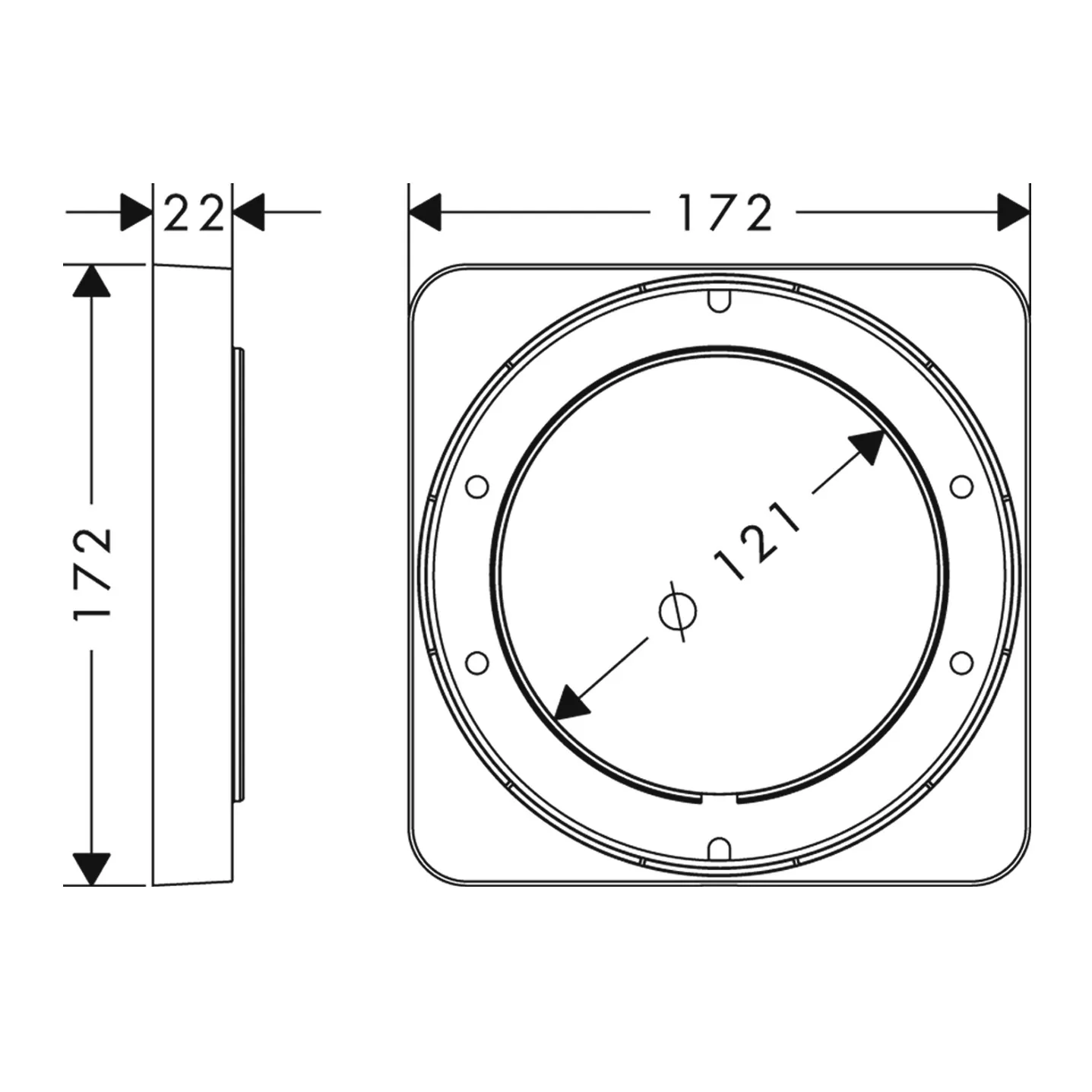 Hansgrohe AXOR Verlängerungsrosette, Chrom, 172 x 172 mm, Verlängerung 22 mm