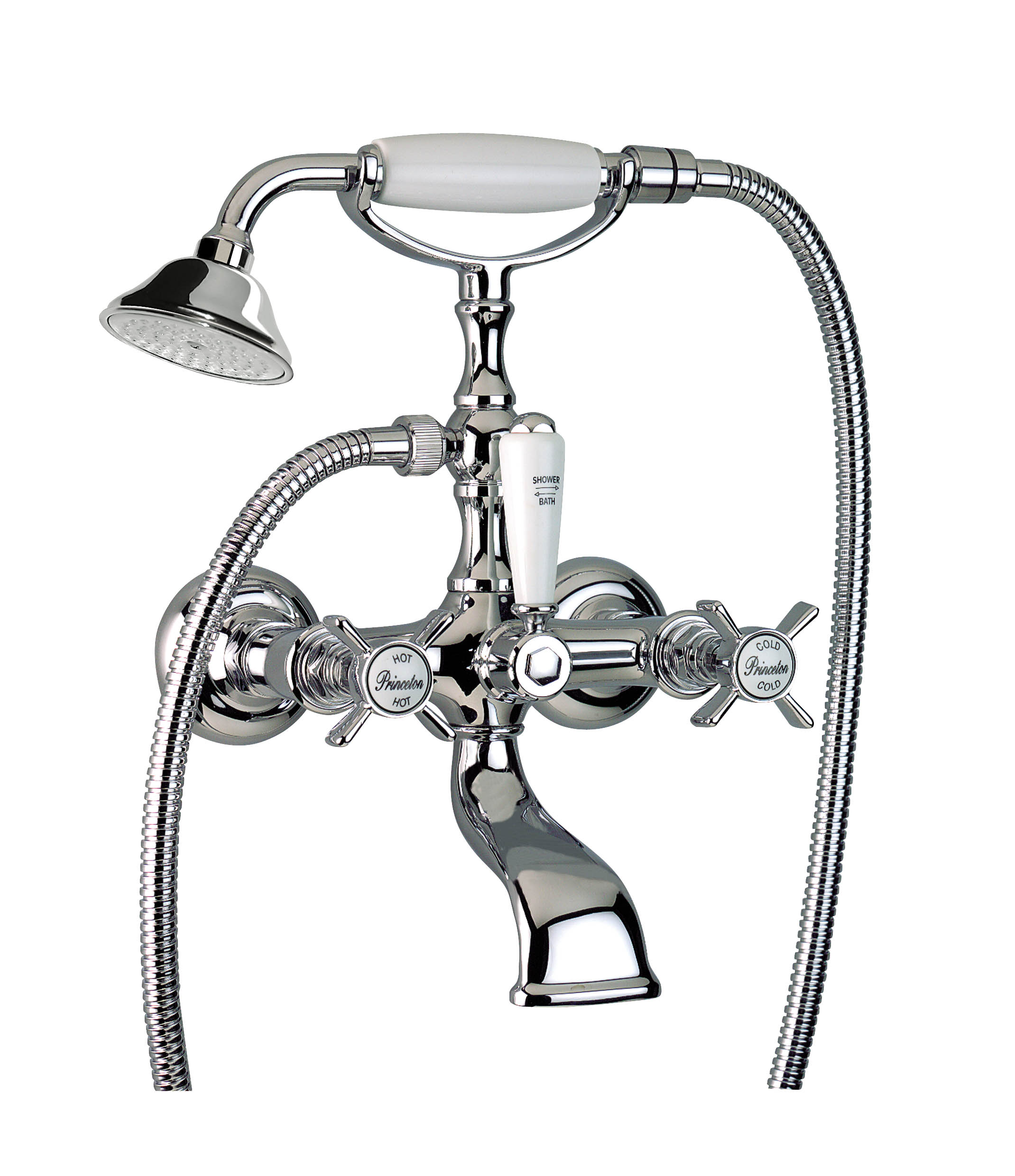 Wannenfüll- und Brausebatterie AqvaRetro II - S-Anschlüsse und Rosetten - Umstellung - keramische Innenoberteile 90° - inkl. Brausegarnitur - chrom Wannenfüll- und Brausebatterie AqvaRetro II - S-Anschlüsse und Rosetten - Umstellung - keramische Innenoberteile 90° - inkl. Brausegarnitur - chrom