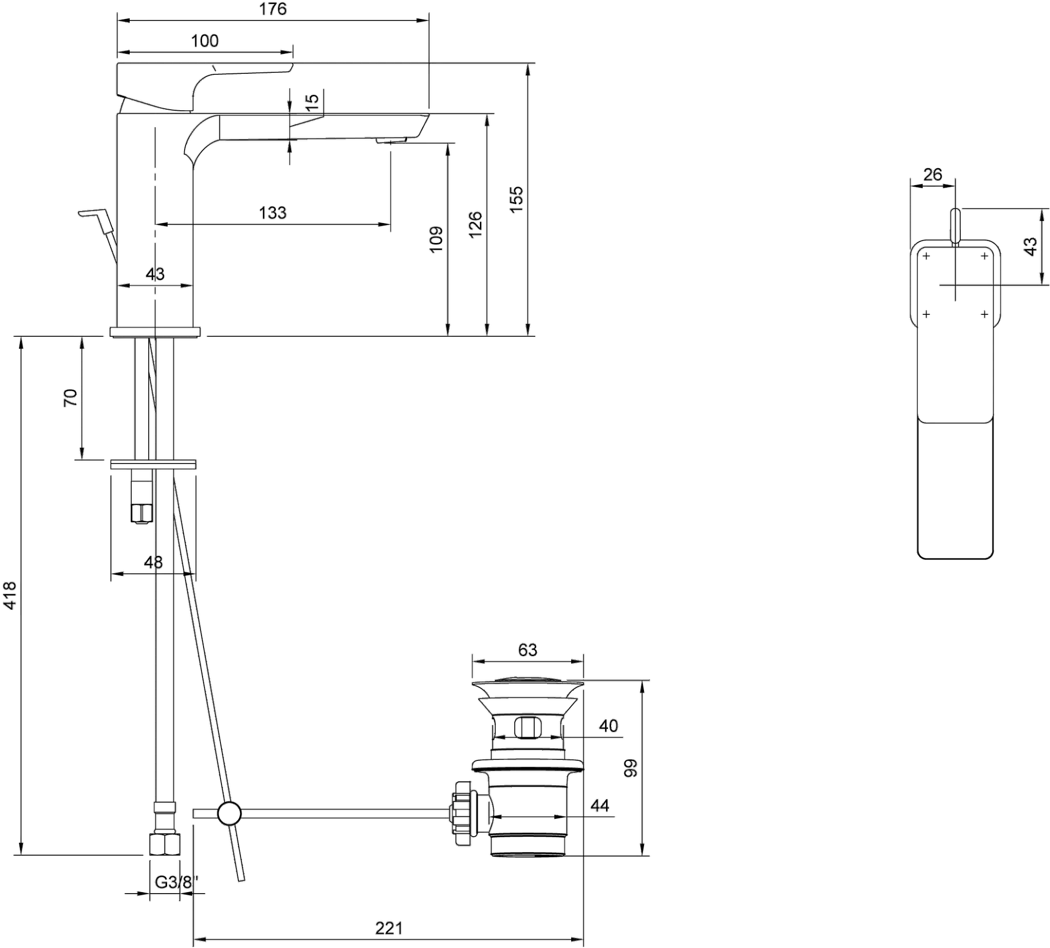 Einhand-Waschtischarmatur „Subway 3.0“ 17,6 cm Ausladung 134 mm in Chrom