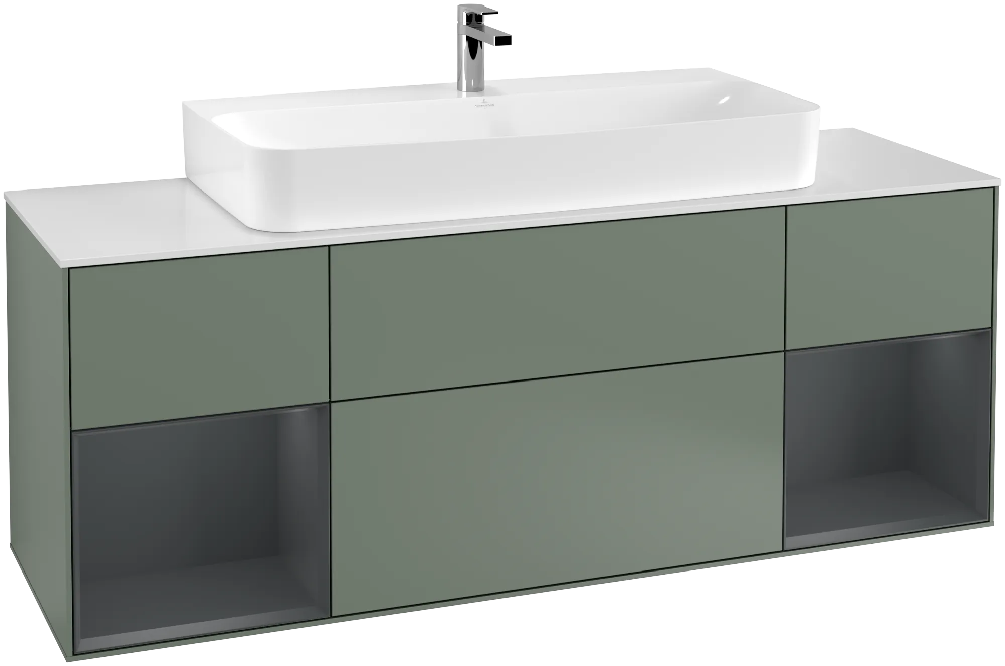 Villeroy & Boch Waschbeckenunterschrank Finion F21, 1600x603x501mm, Olive Matt Lacquer / Midnight Blue Matt Lacquer / Glass White Matt