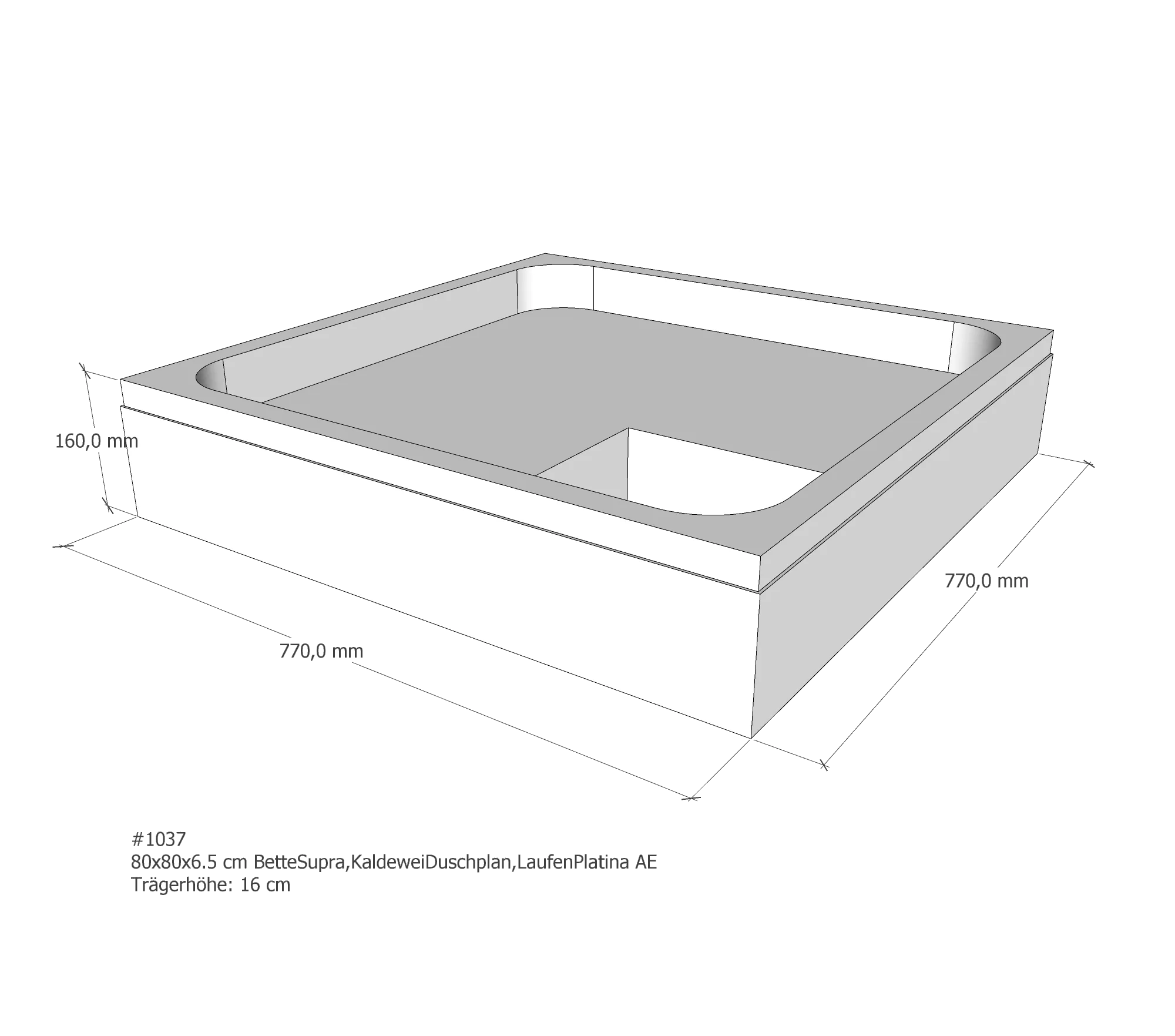 Duschwannenträger für BetteSupra, Kaldewei Duschplan, Laufen Platina 80 × 80 × 6,5 cm