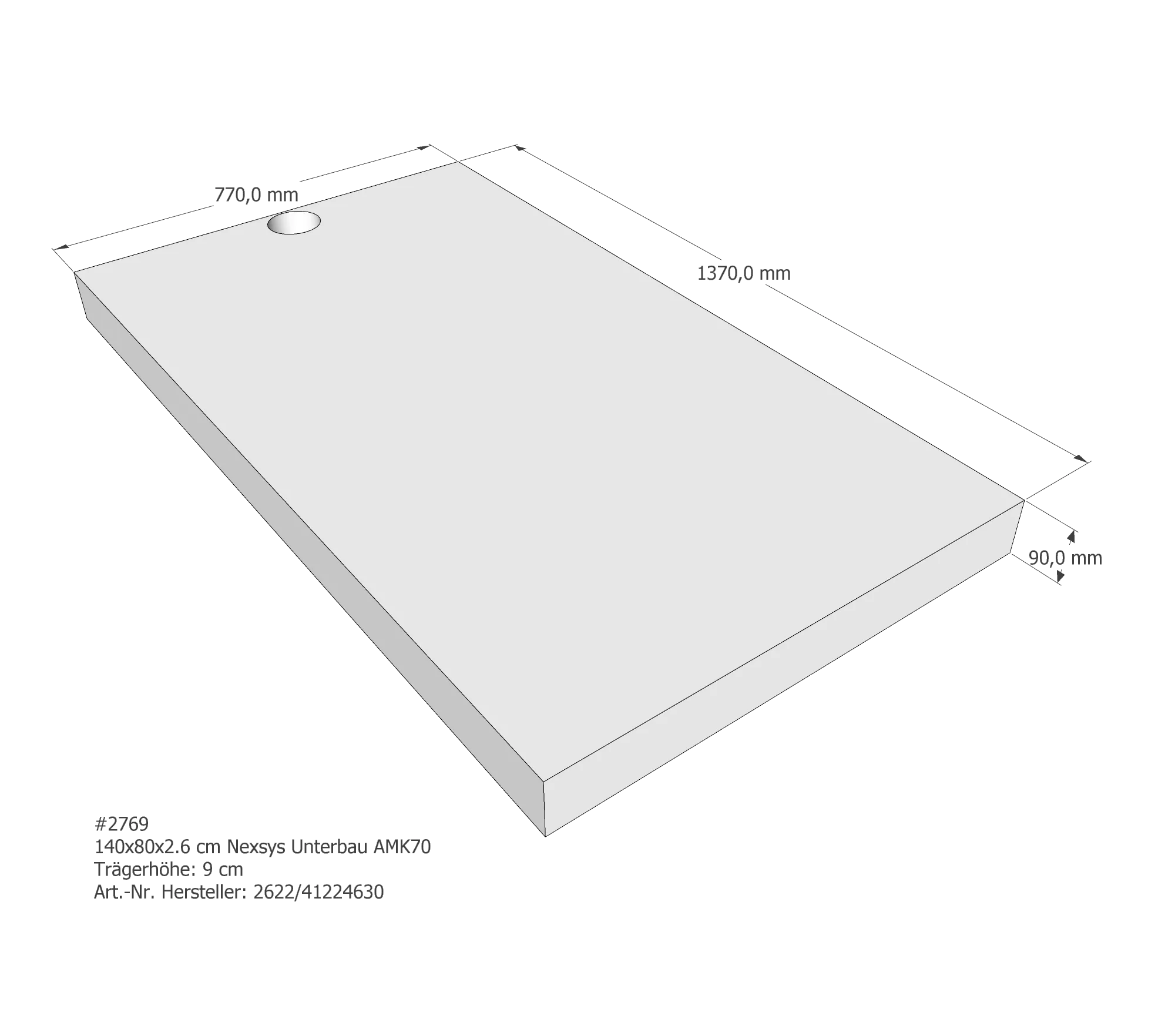 Duschwannenträger für Kaldewei Nexsys Unterbau 140 × 80 × 2,6 cm Breite: 80 cm / Länge: 140 cm