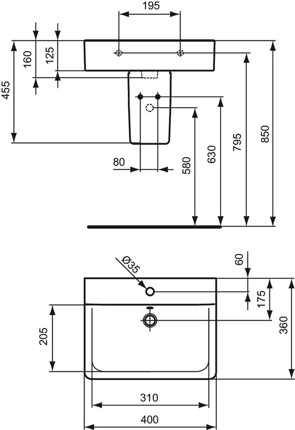 Waschbecken „Connect“ 40 × 36 × 16 cm, Hahnlochposition mittig Waschbecken „Connect“ 40 × 36 × 16 cm, Hahnlochposition mittig