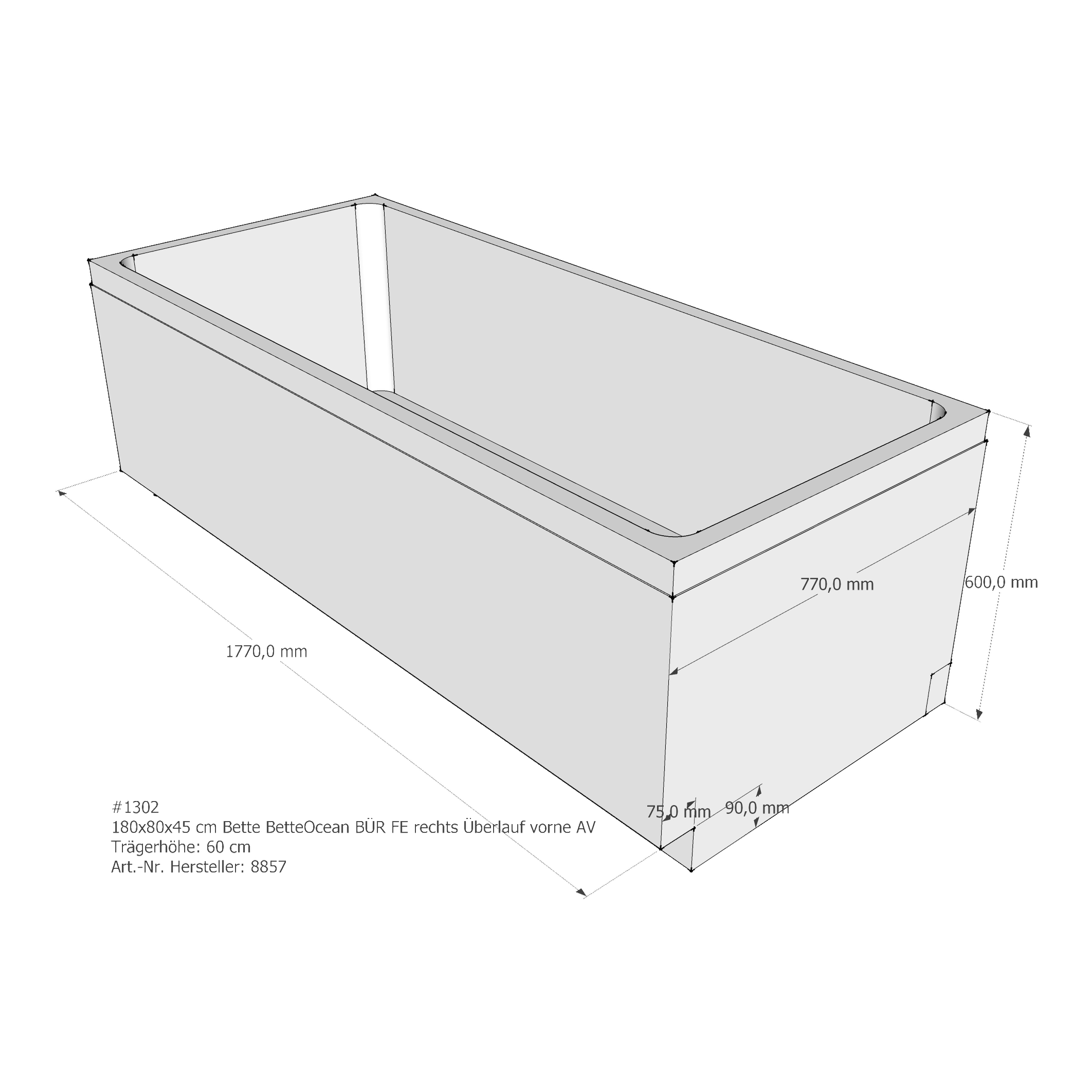 Badewannenträger für Bette Ocean 180 × 80 × 45 cm Ab- und Überlaufposition: vorn / Breite: 80 cm / Länge: 180 cm Badewannenträger für Bette Ocean 180 × 80 × 45 cm Ab- und Überlaufposition: vorn / Breite: 80 cm / Länge: 180 cm