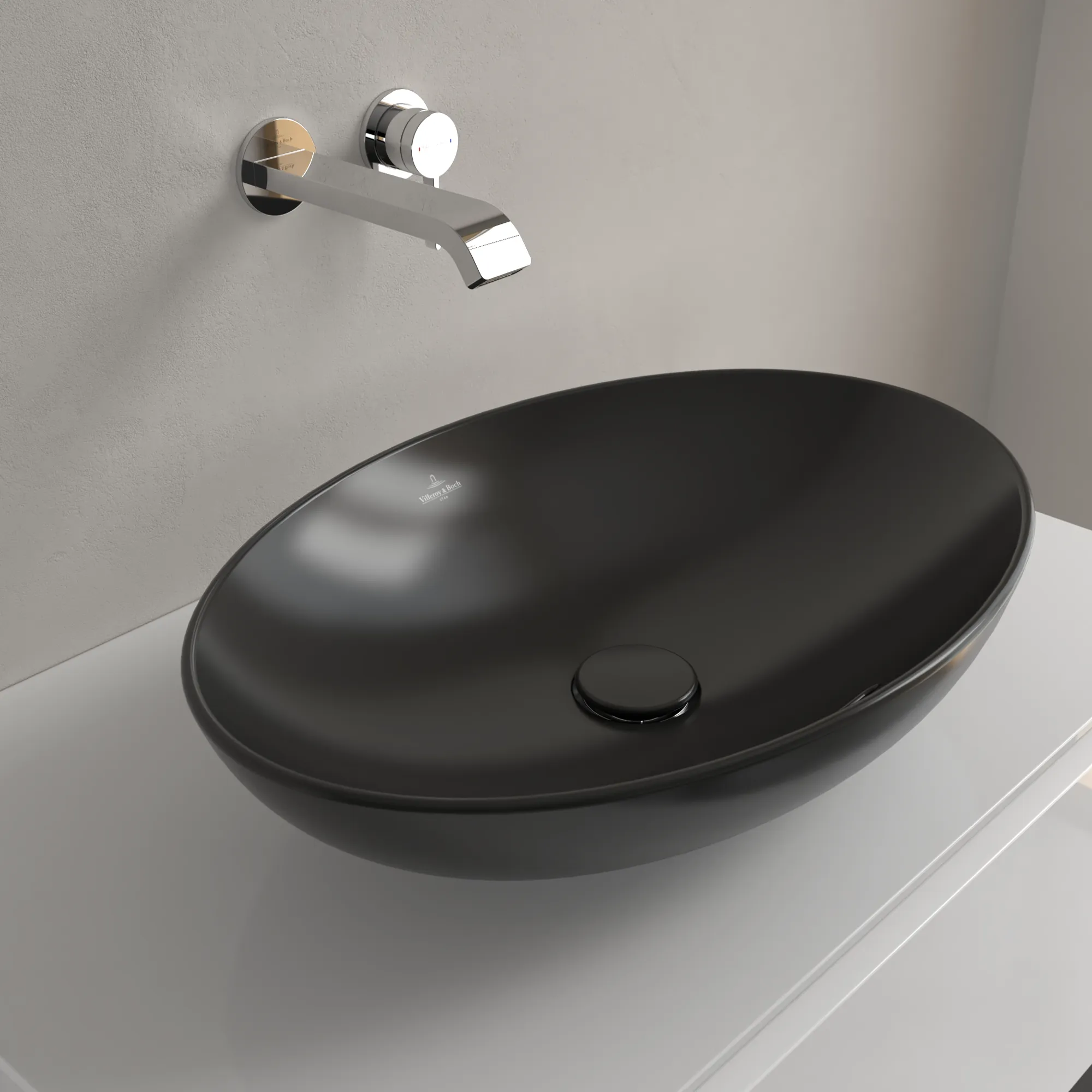 Villeroy & Boch Aufsatzwaschbecken Loop & Friends Pure Black CeramicPlus 560x380x150mm mit Überlauf