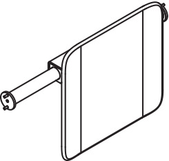 Rückenstütze des Systems 900, Anbindung aus Edelstahl, PVD, Lehne aus Kunststoff, weiß, Achsmaß von 486 bis 586 mm bauseits verstellbar, T: 150 mm, Montage an Stützklappgriffen, Design (A) des Systems 900, in Farbe CK (messing glänzend)