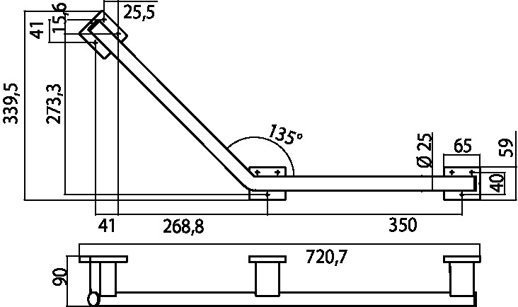 emco 135°-Winkelgriff „system 2“ in chrom, rechts