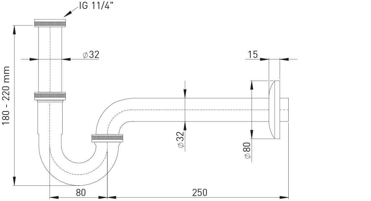 Röhrengeruchverschluss ″Plus″ 1 1/4″ Edelstahl V2A verchromt
