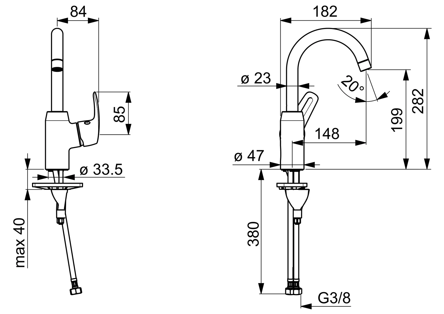 HansaPINTO Waschtischarmatur HansaPINTO 4509 Ausladung 148 mm DN15 Chrom