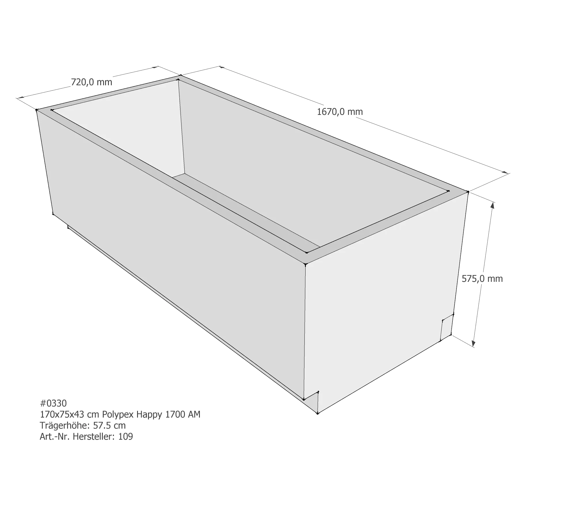 Badewannenträger passend für Polypex Happy 1700 170 × 75 × 43 cm
