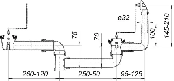 Ab- und Überlauf-Set 023 U, 2 Ketten, 1 1/2″ Ab- und Überlauf-Set 023 U, 2 Ketten, 1 1/2″