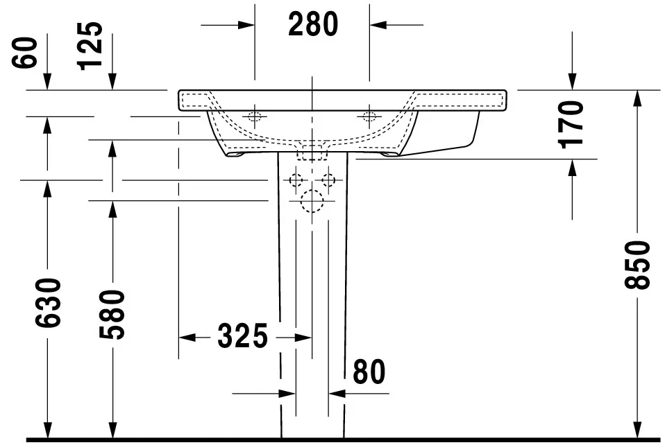 Wandwaschtisch „DuraStyle“, mit Überlauf, Hahnlochposition mittig Wandwaschtisch „DuraStyle“, mit Überlauf, Hahnlochposition mittig