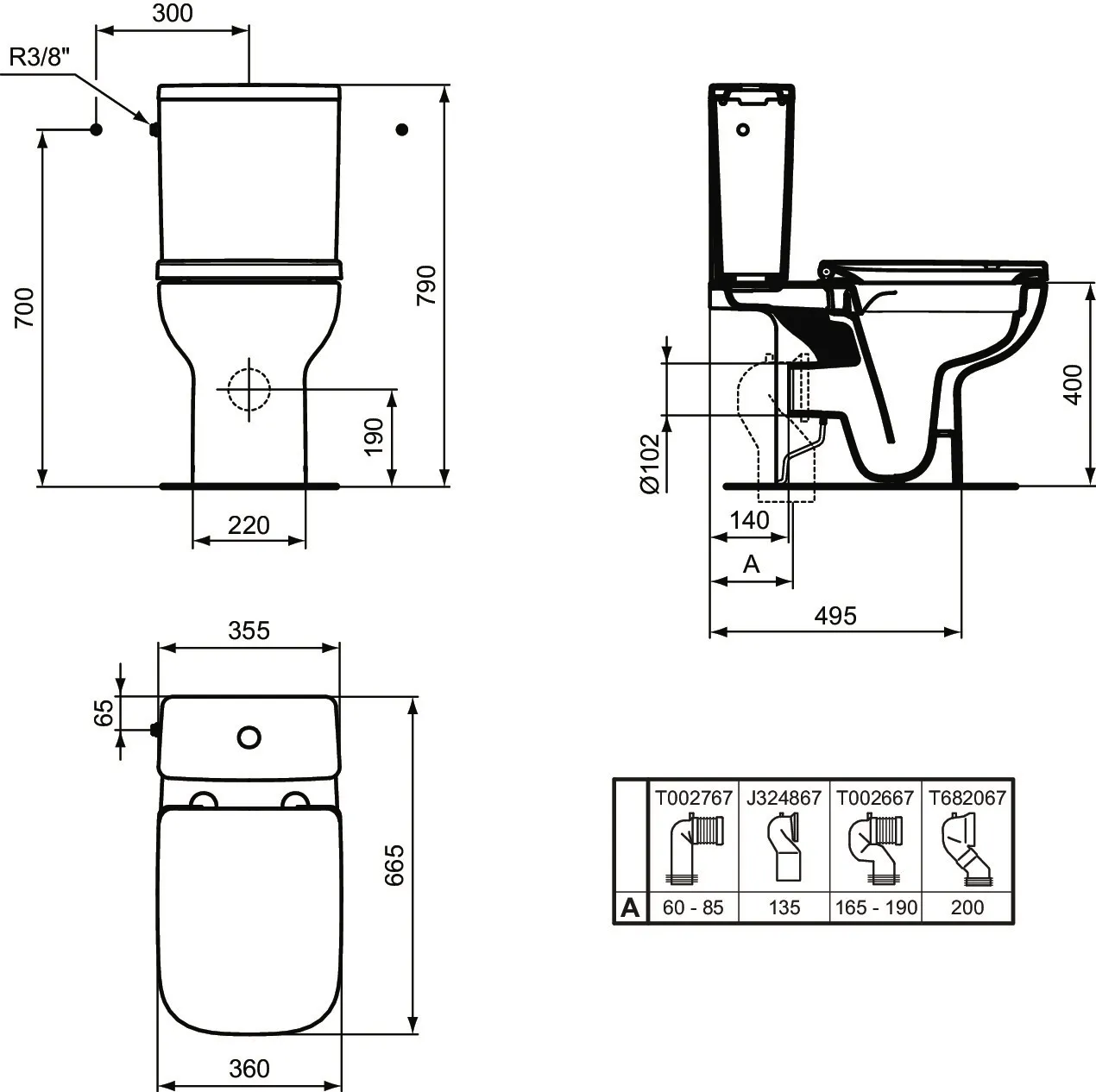 Standtiefspül-WC Kombination i.life A 360x665x790mm Weiß