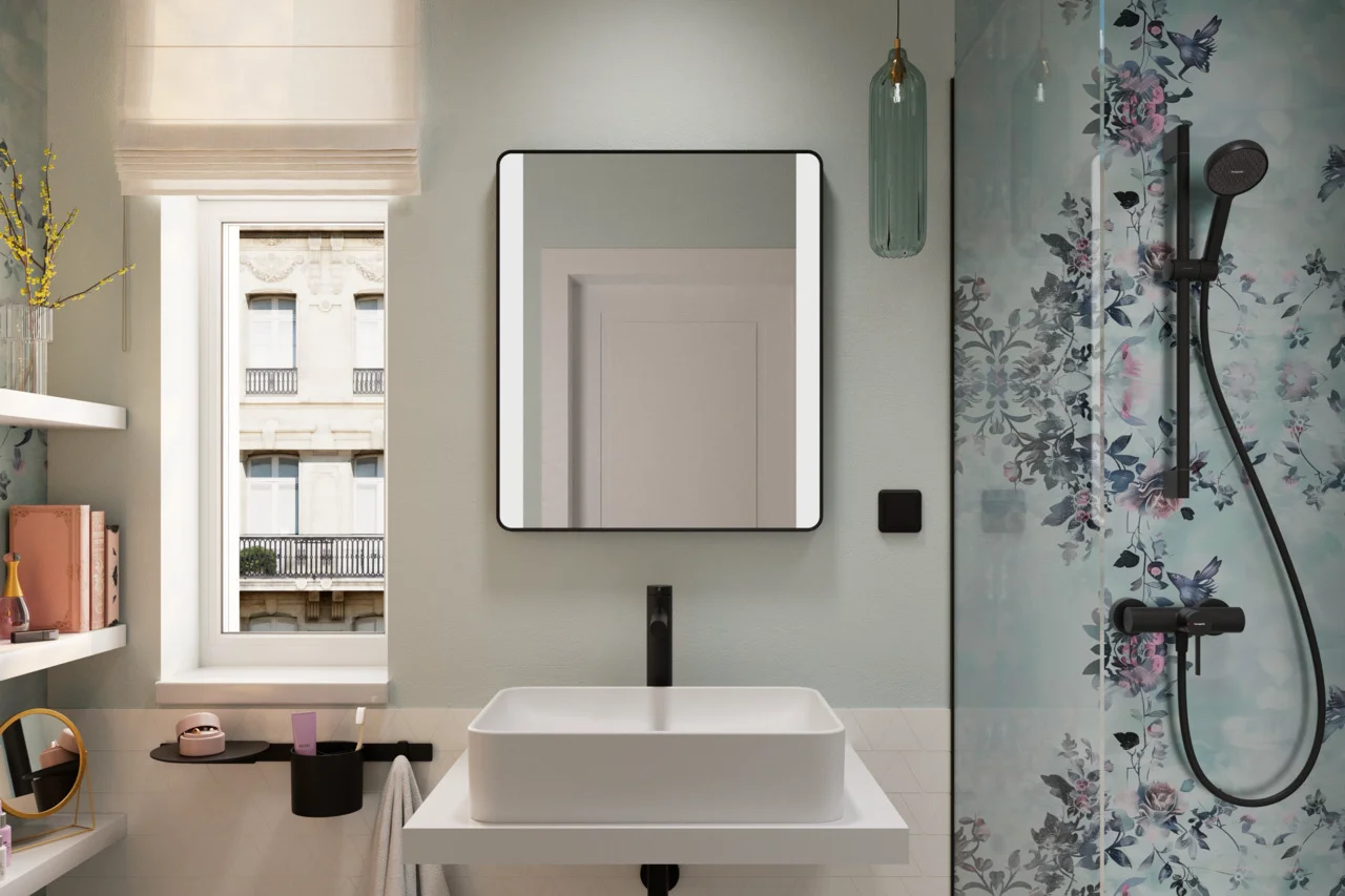 Hansgrohe Xarita Lite Q Spiegel mit seitlicher LED-Beleuchtung, Mattschwarz, Maße 600x700x30 mm Hansgrohe Xarita Lite Q Spiegel mit seitlicher LED-Beleuchtung, Mattschwarz, Maße 600x700x30 mm