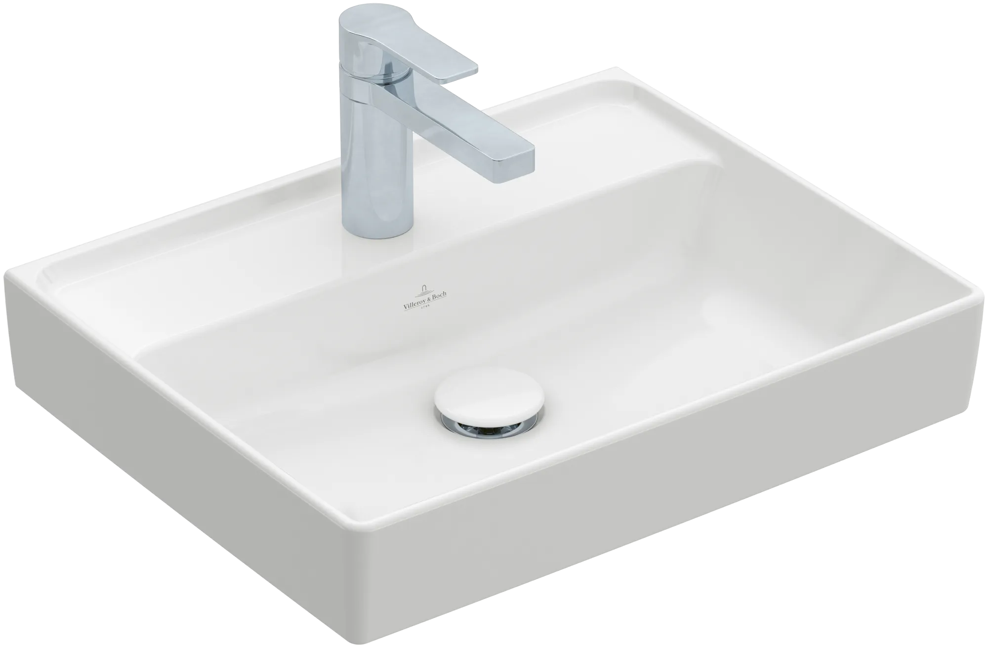 Villeroy & Boch Handwaschbecken aus TitanCeram „Collaro“ 500 × 405 × 150 mm, mit Hahnlochbohrung, Hahnlochposition mittig in Weiß Alpin Villeroy & Boch Handwaschbecken aus TitanCeram „Collaro“ 500 × 405 × 150 mm, mit Hahnlochbohrung, Hahnlochposition mittig in Weiß Alpin