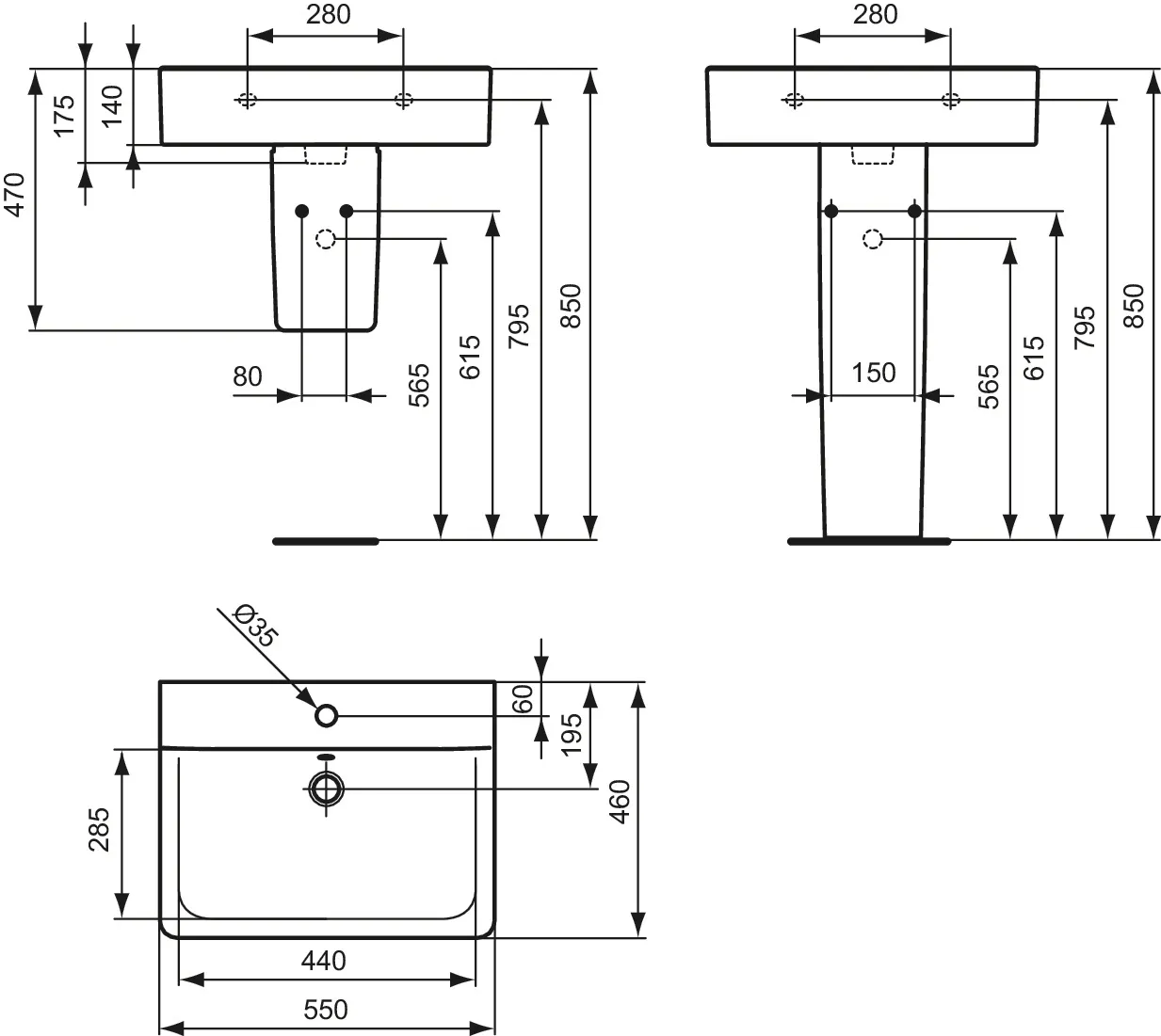 Waschbecken „Connect“ 55 × 46 × 17,5 cm, Hahnlochposition mittig Waschbecken „Connect“ 55 × 46 × 17,5 cm, Hahnlochposition mittig