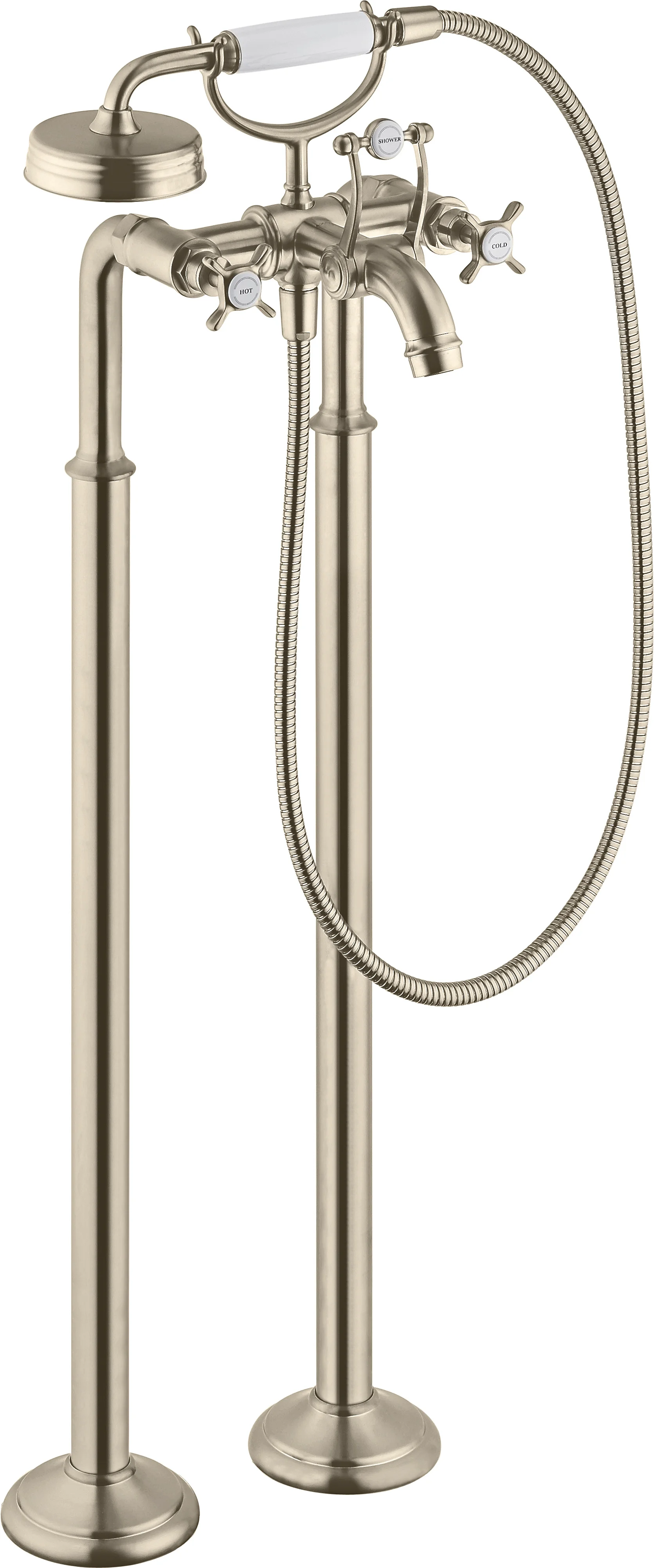 Hansgrohe AXOR Montreux 2-Griff Wannenarmatur bodenstehend, Brushed Nickel, Ausladung 234 mm