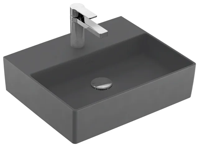 Villeroy & Boch Wandwaschtisch aus TitanCeram geschliffen „Memento 2.0“ 500 × 420 × 140 mm, mit Hahnlochbohrung, Hahnlochposition mittig in Graphite