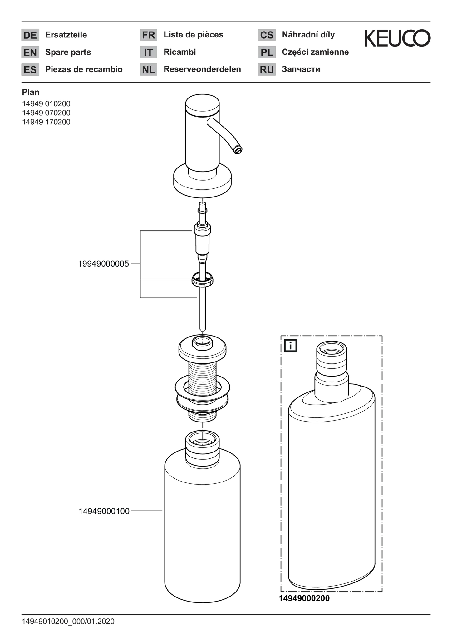 Plan 14949010200 Einbau-Seifenspender mit Pumpe, 500 ml verchromt