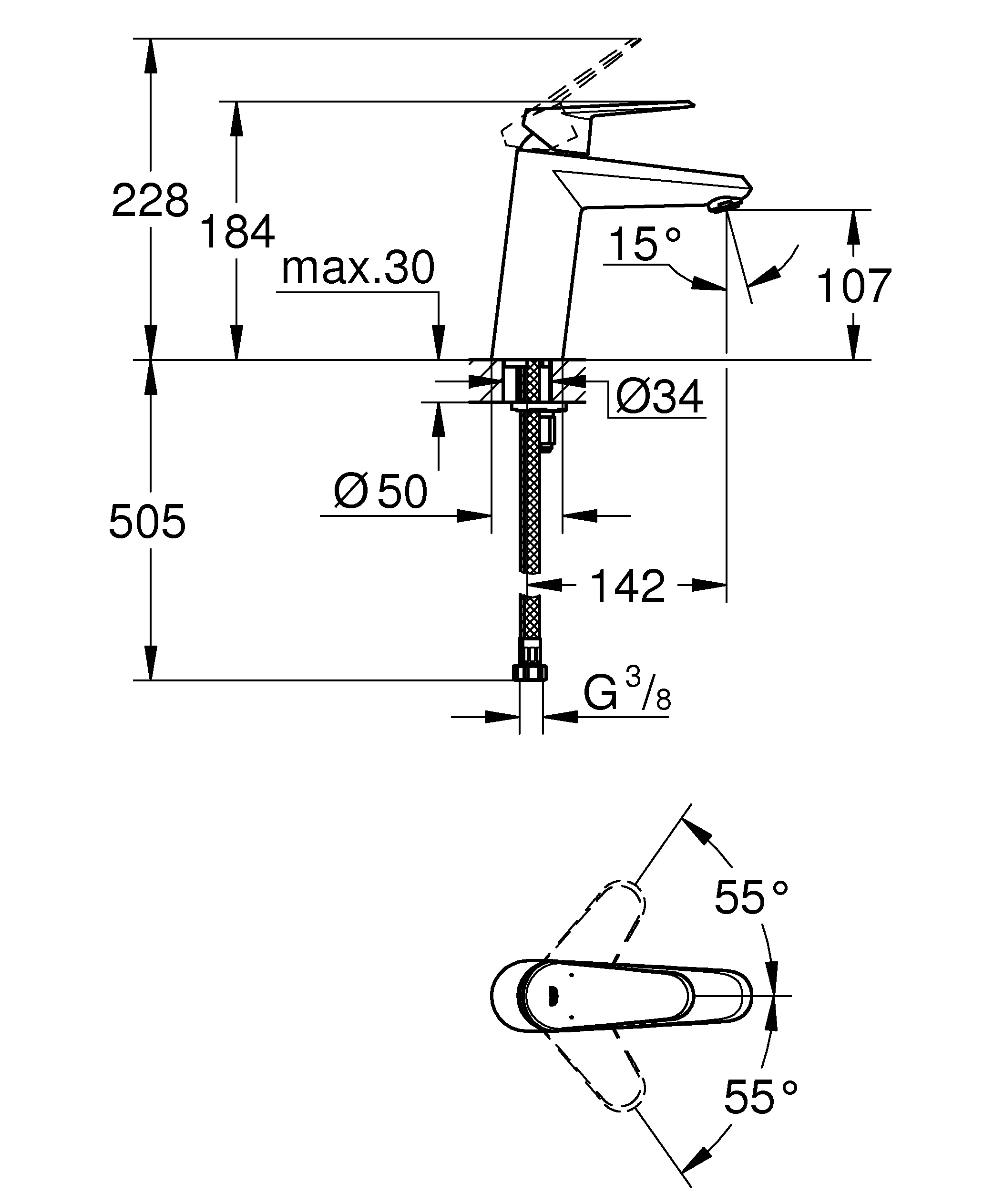 Einhand-Waschtischbatterie Eurodisc Cosmopolitan 23449_2, M-Size, Einlochmontage, glatter Körper, chrom