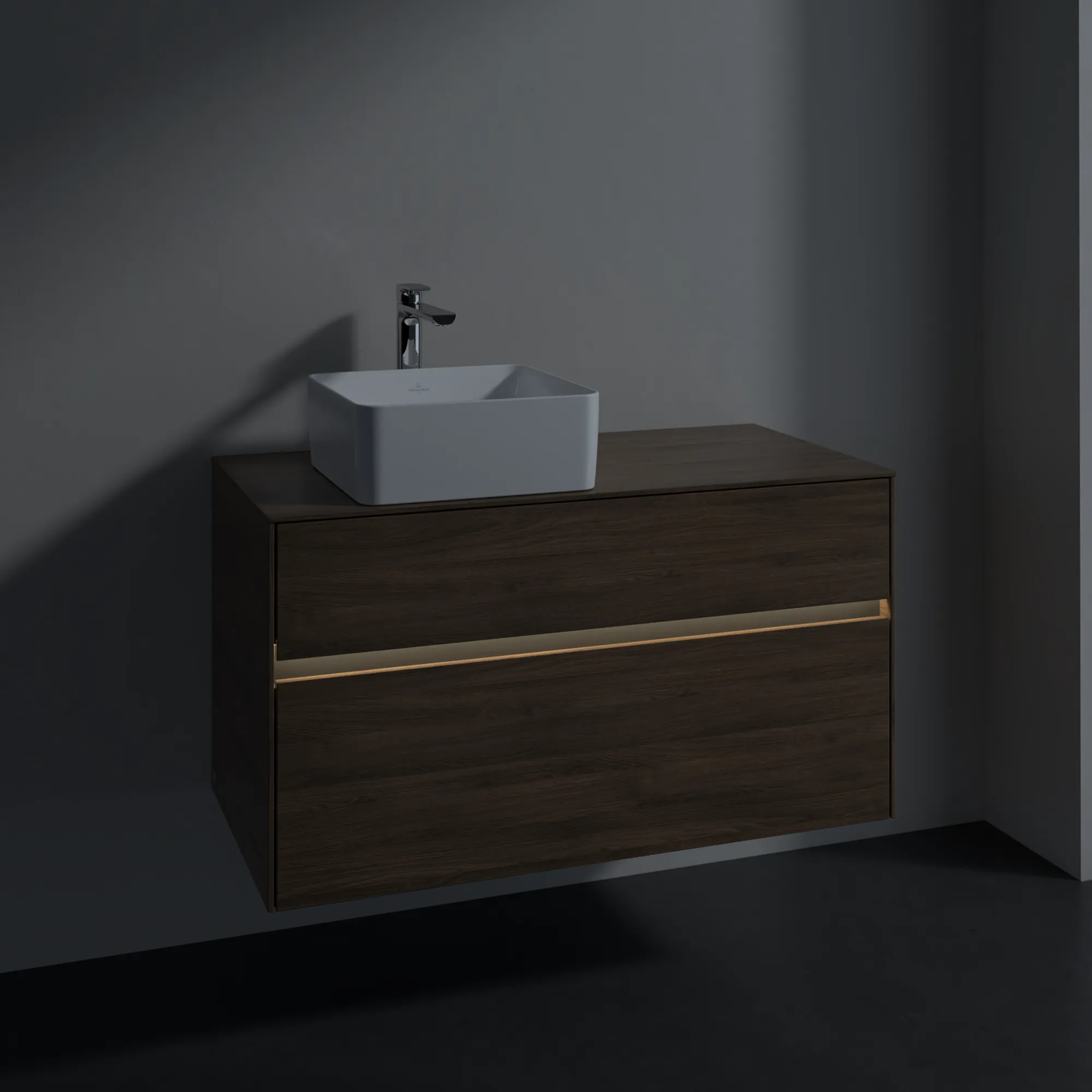 Villeroy & Boch Waschbeckenunterschrank Collaro C039B0 Arizona Oak, 1000x548x500 mm, mit Beleuchtung und SoftClosing, Eckig