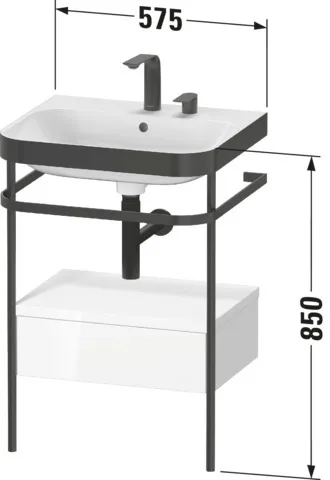 Duravit Waschtischunterschrank mit Metallkonsole „Happy D.2 Plus“ 57,5 × 85 × 49 cm in Weiß Hochglanz