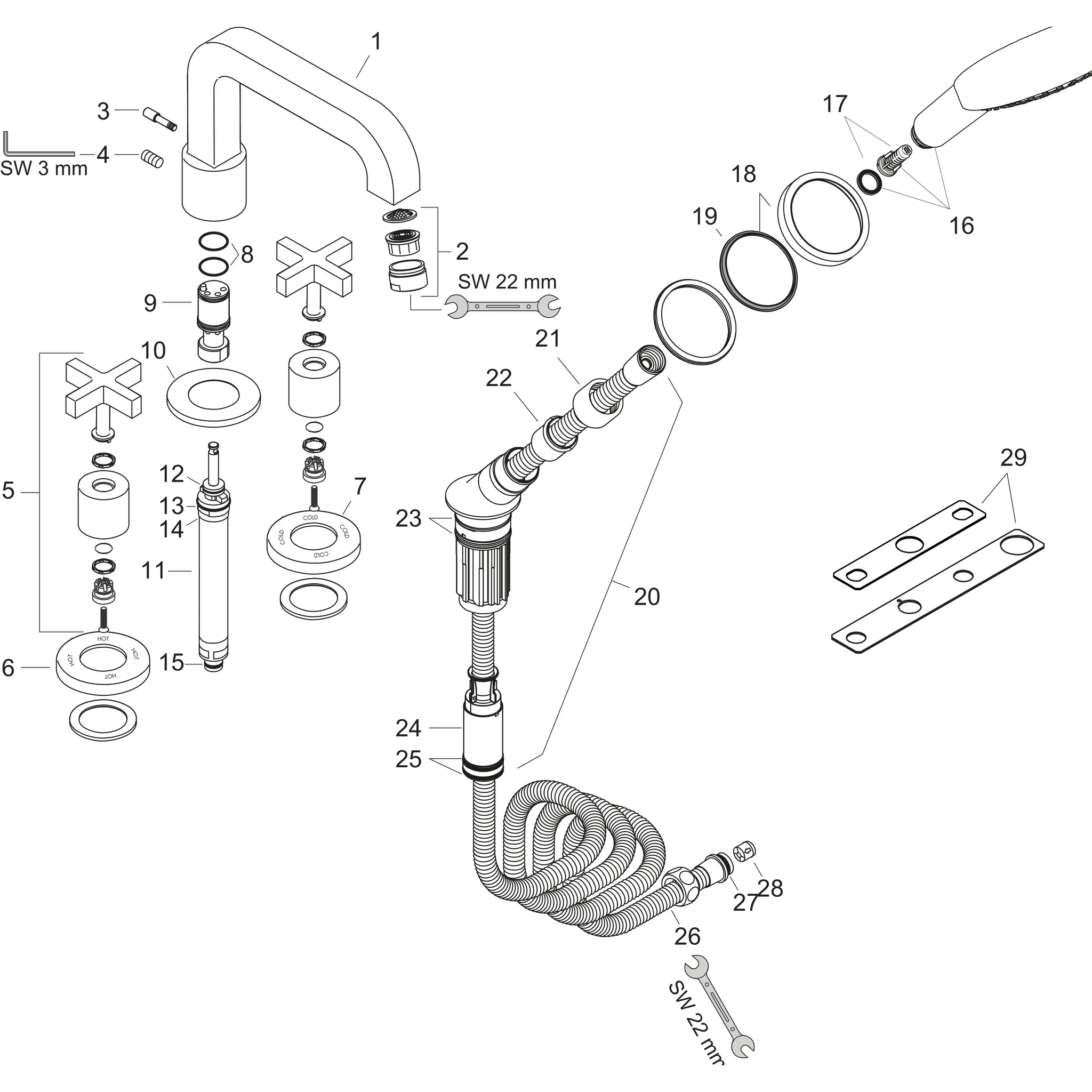 4-L.Wannenarmatur Axor Citterio F-Set f.Wannenrand m.Kreuzgriff chrom