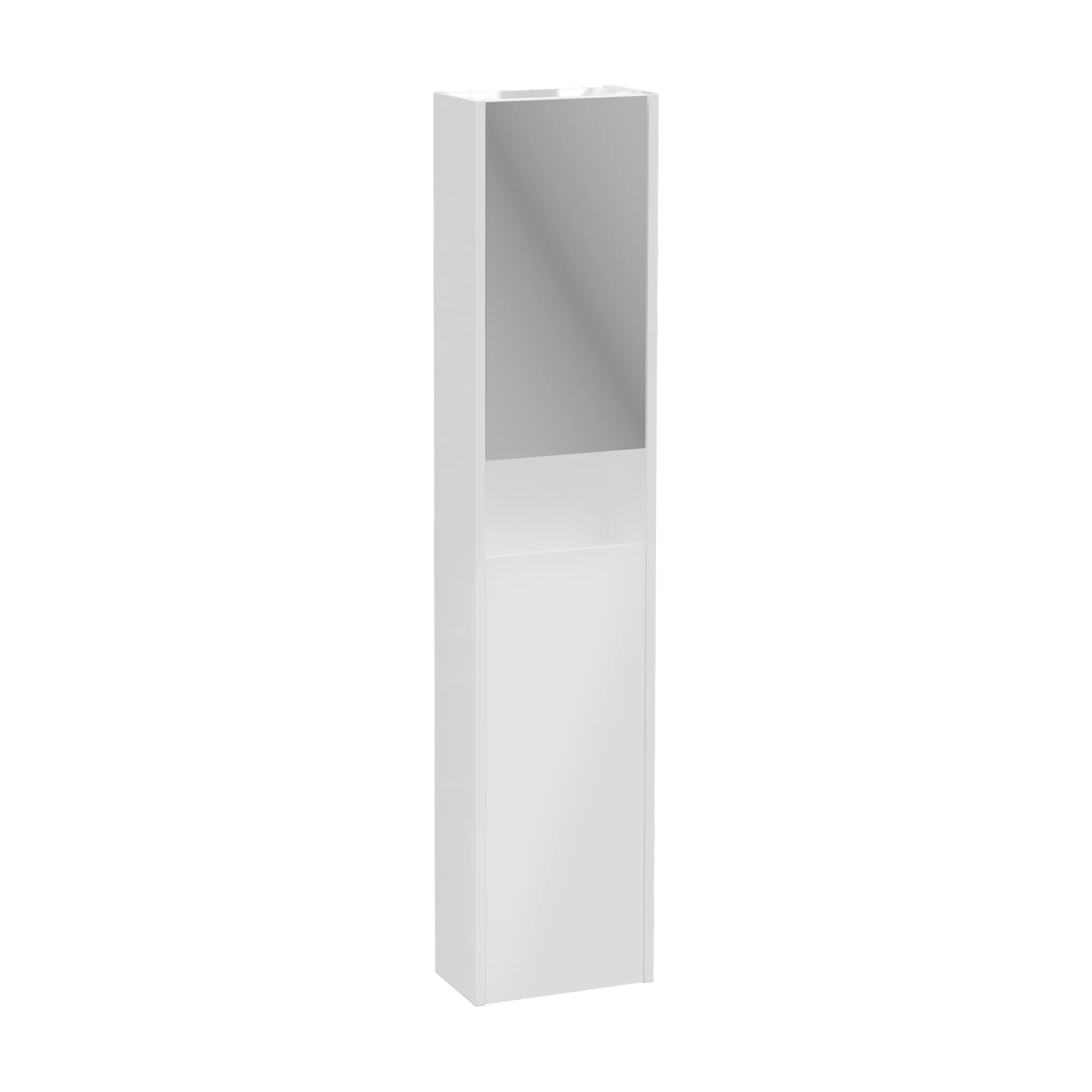 VitrA New Integra Square Hochschrank Compact, 30x18x140 cm, weiß Hochglanz, wandhängend mit 2 Türen (Softclose), Türanschlag rechts, Spiegelfläche oben