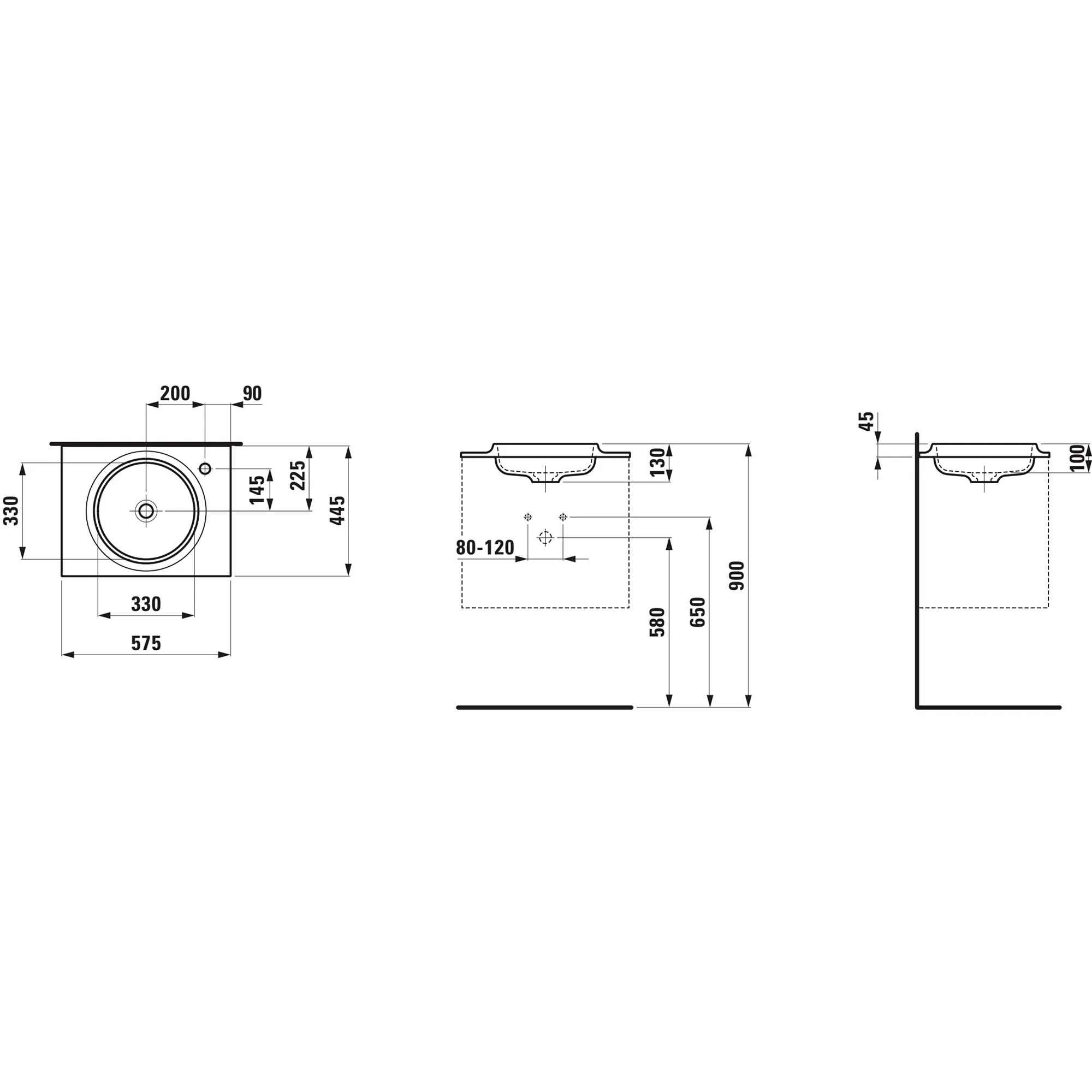 LANI 575x445 Möbelwaschtisch Slim aus Marbond, Ablage links und rechts, ohne Überlauf, weiß LANI 575x445 Möbelwaschtisch Slim aus Marbond, Ablage links und rechts, ohne Überlauf, weiß