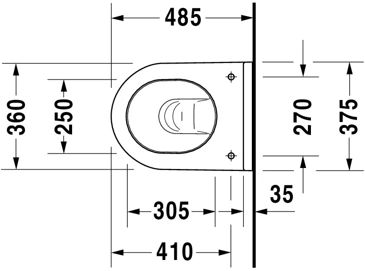 Wand-Tiefspül-WC Compact „Starck 3“ 37,5 × 37,5 × 48,5 cm, Befestigung verdeckt, mit Spülrand