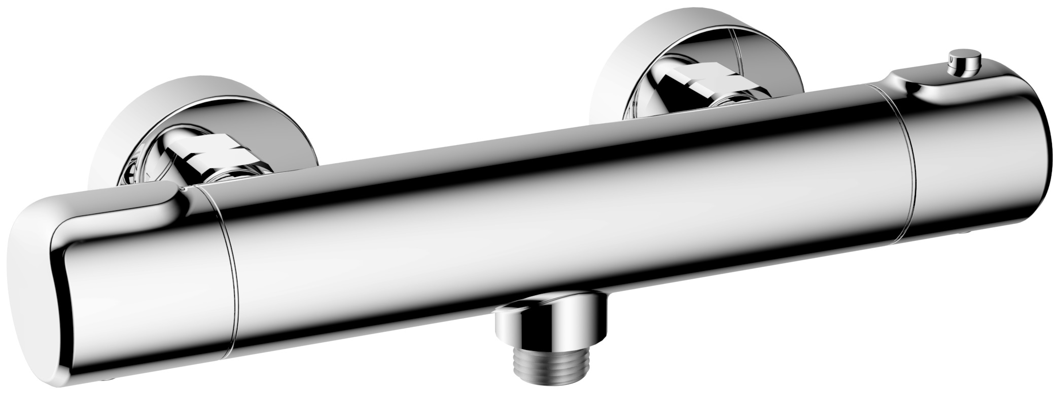 Thermostat-Brausebatterie AqvaTherm - Brauseabgang 1/2″ unten - cool touch - Edelstahlfilter - S-Anschlüsse mit Rosetten - eigensicher - Sicherheitstaste - chrom Thermostat-Brausebatterie AqvaTherm - Brauseabgang 1/2″ unten - cool touch - Edelstahlfilter - S-Anschlüsse mit Rosetten - eigensicher - Sicherheitstaste - chrom