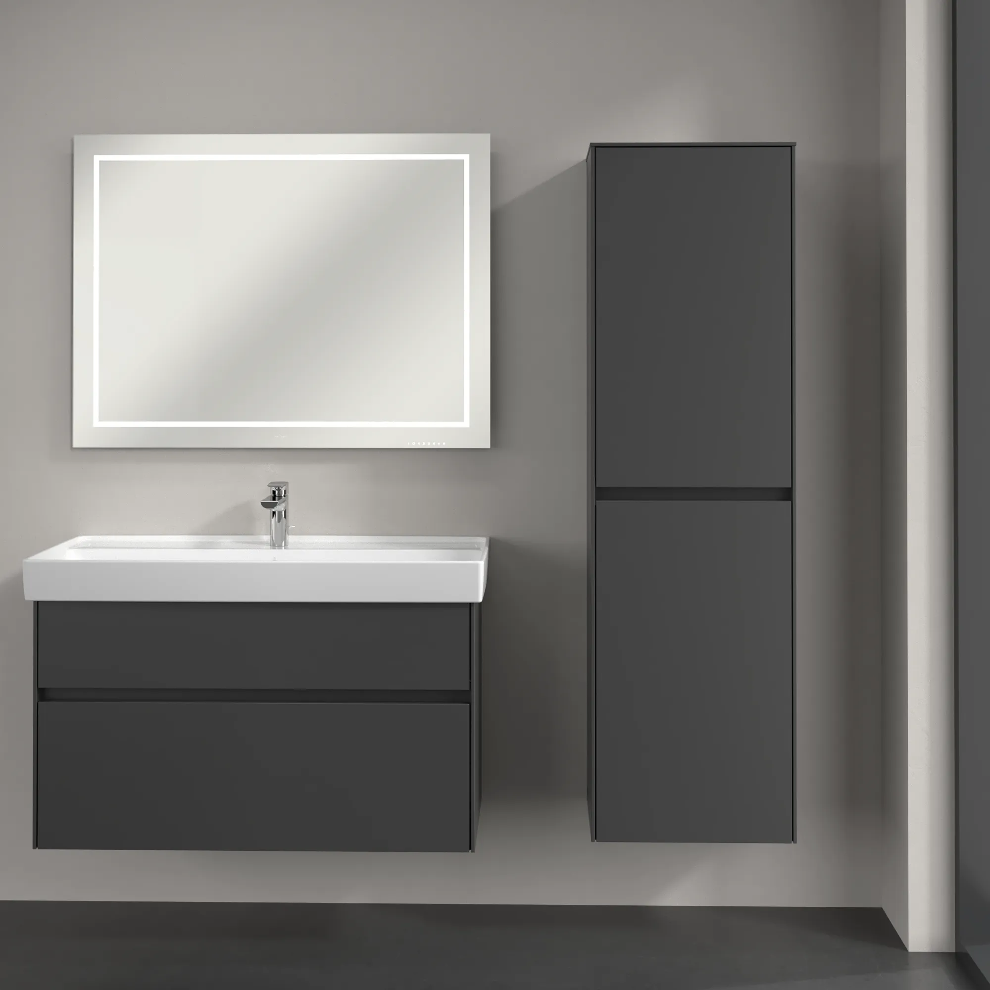 Villeroy & Boch Hochschrank mit Wäschekorb „Collaro“ 45,4 × 153,8 × 34,9 cm ohne Beleuchtung, Anschlag rechts, 1 Tür