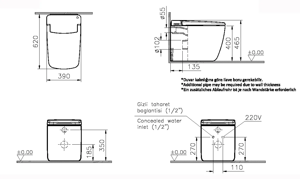 VitrA V-Care Prime Dusch-Stand-WC 39 x 62 cm Weiß Hochglanz VitrA V-Care Prime Dusch-Stand-WC 39 x 62 cm Weiß Hochglanz